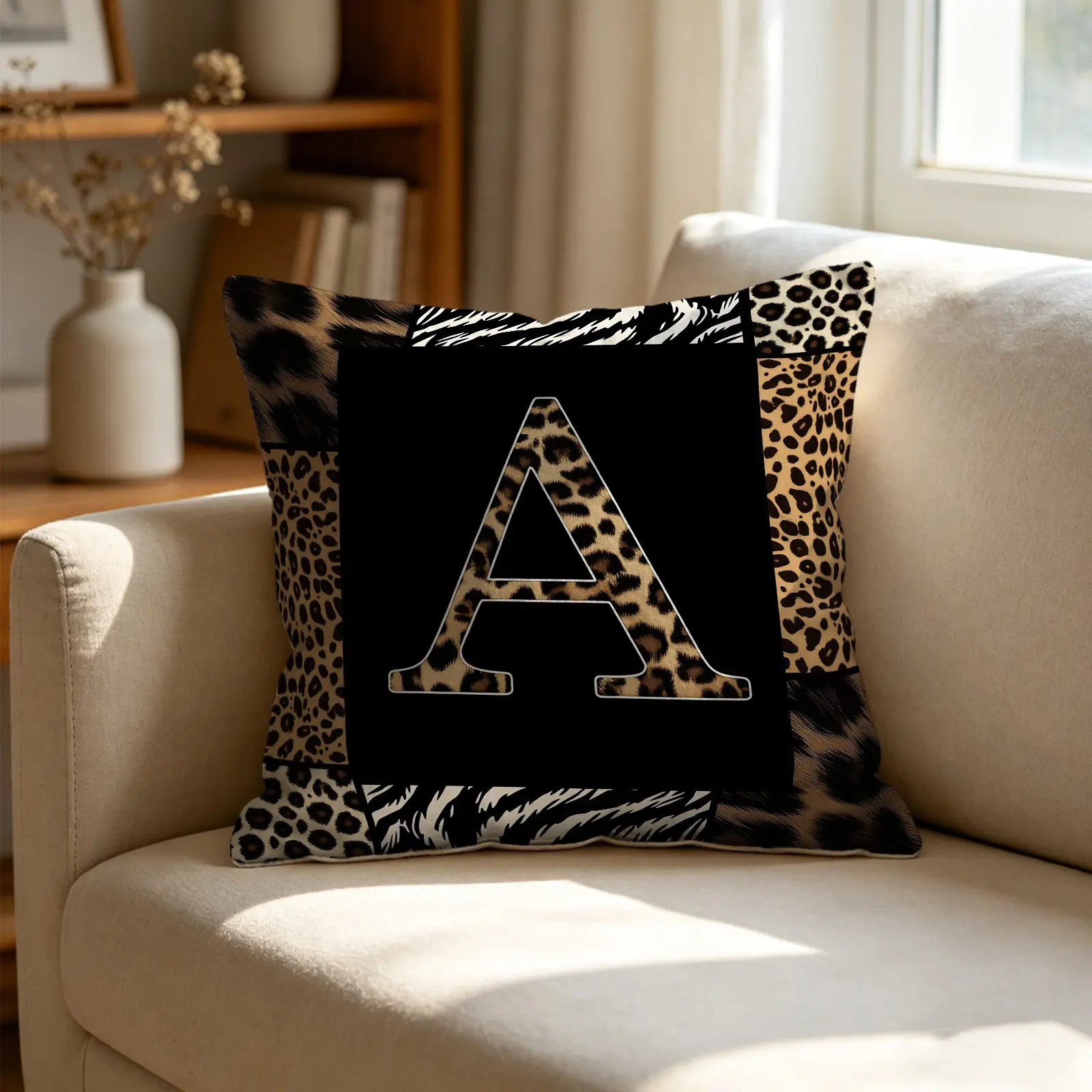 Leopard-Print A-Z Decorative Throw Pillow with Insert; Animal-Print Initial Throw Pillow; Perfect for Decorating Bedrooms, Living Rooms, And Dorm Rooms; The Perfect Gift for Your Unique Friends; Bedside Cushion