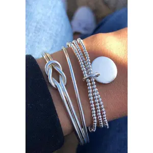 Silver Knotted Beaded 3-piece Bracelet Set