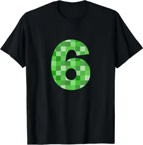 Green Pixel Number 6 - 6th Birthday - Gamer Number 6 T-Shirt