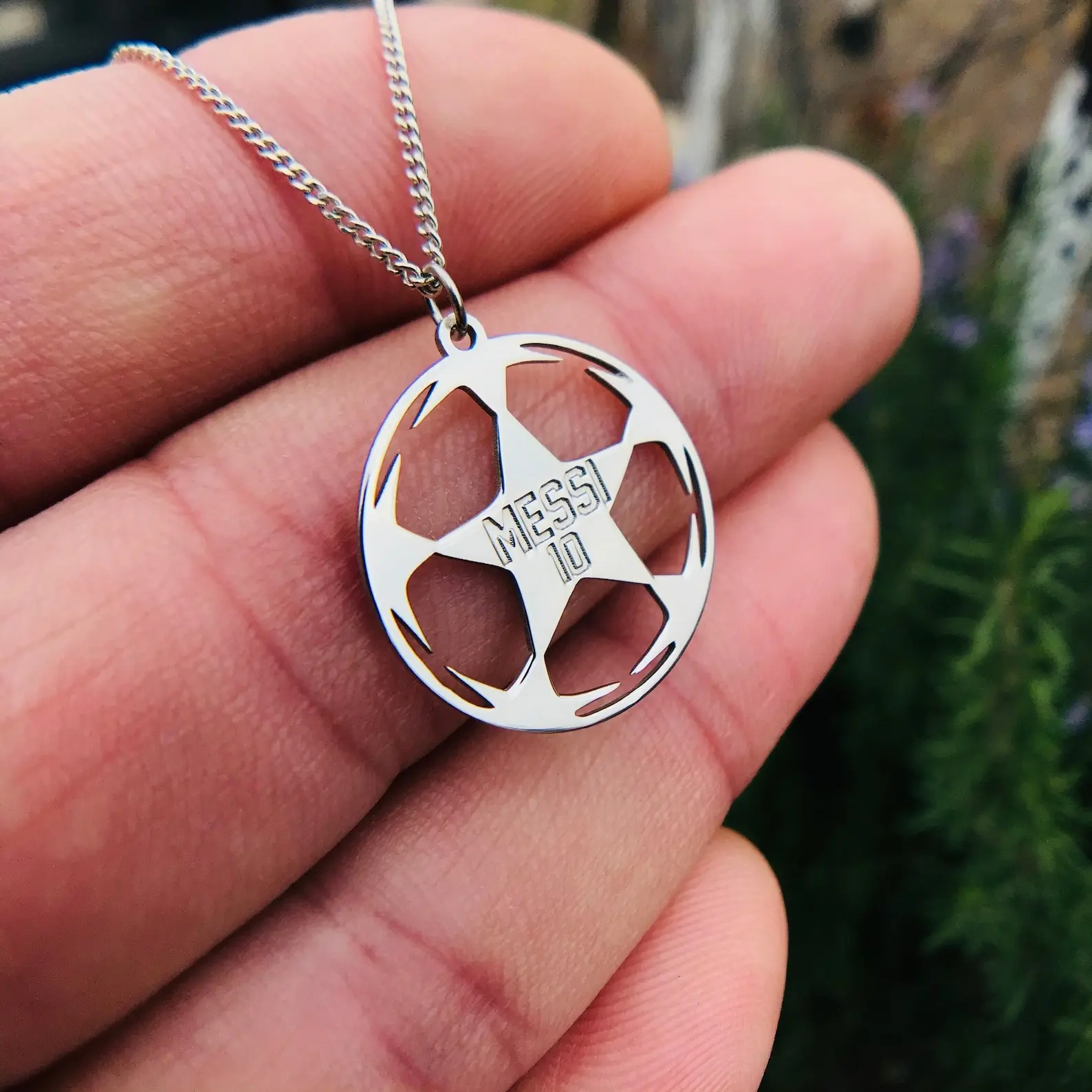 AS565 Personalized Custom Name and Number Football Pendant Stainless Steel Hollow Football Necklace Ball Lover Gift
