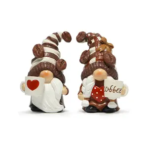 2PCS Coffee Gnomes Figurines - Swedish Tomte Elf Dwarf Decor for Bar, Home, Gifts, Holiday Coffee Corner Decoration, Cute Christmas Farmhouse Tiered Tray Ornament for Kitchen Display