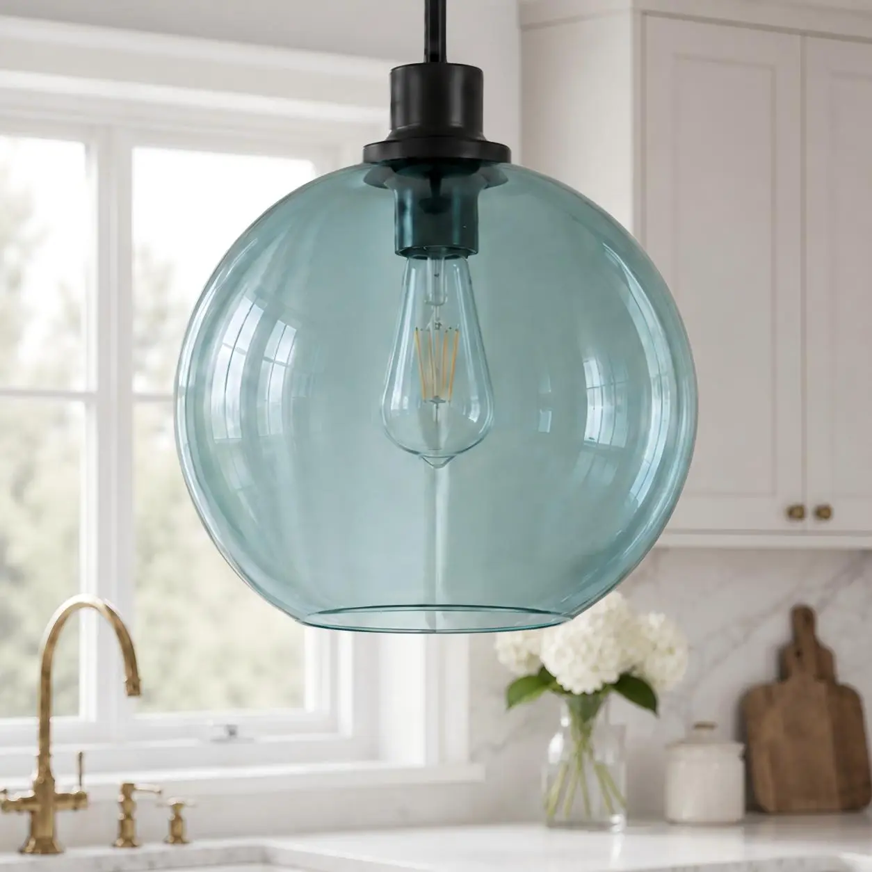 11.02'' 1-Light Hand-Blown Tinted Globe Glass Pendant Light for Kitchen Island