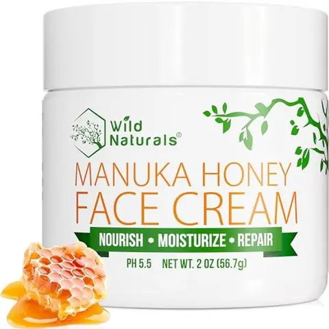 Wild Naturals Manuka Honey Face Cream - Hydrating Moisturizer with Aloe Vera & Cehami for Dry Sensitive Skin - Non-Greasy Formula for Calm Smooth Skin - 2 oz - Hydrate - Daily Moisturizing Blend