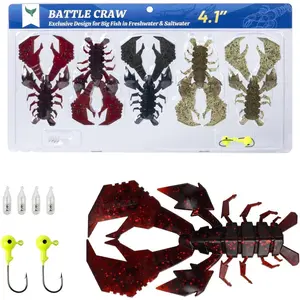 4.1" Crawfish Fishing Lures Soft Plastic, 3 Pack Lobster Baits with Jig  & Rattles, Realistic Multi-Color Red Green Blue, Bass Fishing Soft  Kit