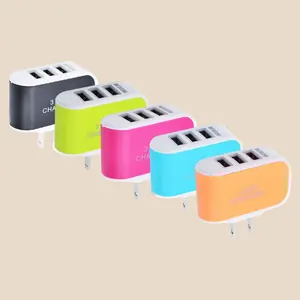 3USB Multi-Port Colorful Light-Up Phone Charger Head EU US Plug Smart Phone Travel Charger