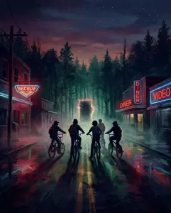 Stranger Things Inspired Art Print | 80s Small Town Night Poster