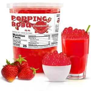 Fanale Strawberry Popping Boba Pearls Vegan Non GMO Gluten Free Fat Free Ideal Topping for Bubble Tea Smoothies Ice Cream Desserts and Beverages