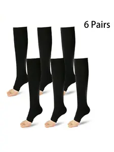 6 Pairs New Men Women Sports Pressure Socks, Plain Color Calf Compression Socks, Fitted Long Tube Riding Socks for All Seasons