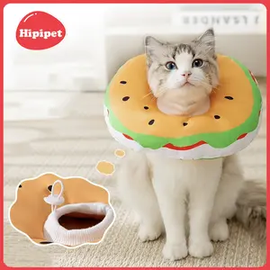 [HipiPet]  Cute Hamburger Pet Puppy Neck Wear, Lightweight Accessories for Small Medium Dogs &Cats, Soft Anti Lick after Surgery Cat Collar