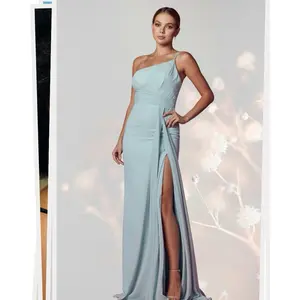 E1005 Ruched Long One Shoulder Dress Casual Womenswear Minimalist