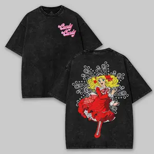 Candy Candy double sided Washed anime manga game Graphic Tees Tops Menswear Soft fan merch shirt streetwear