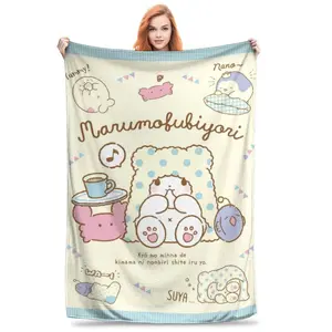 Sanrio Marumofubiyori Inspired Blanket Ultra Soft Flannel Anime Throw Cozy Warm Single Sided Print Bedspread for Bedroom Dorm Couch Sofa Kawaii Room Decor Birthday Christmas Gift for Fans