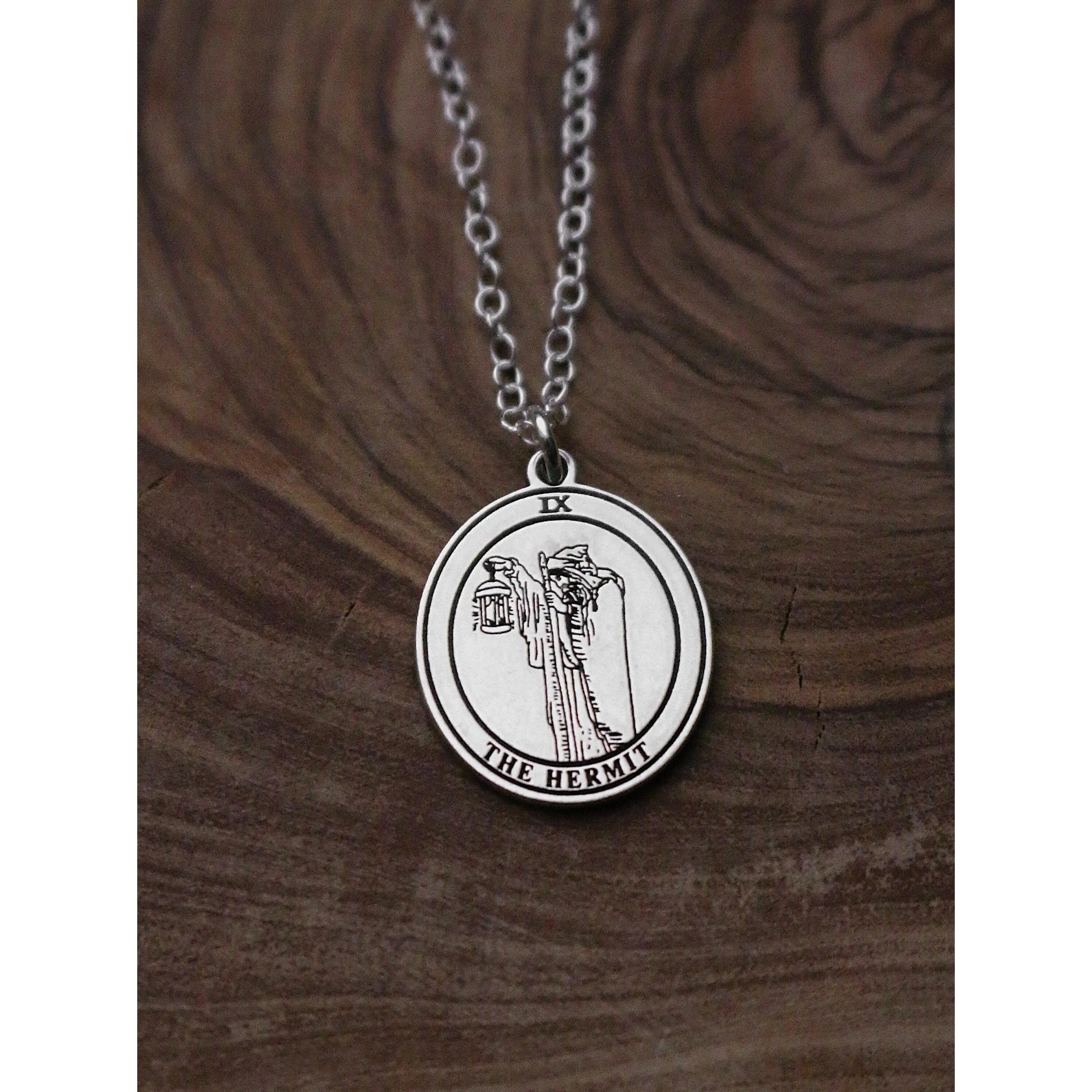 Round The Hermit Tarot Card Necklace
