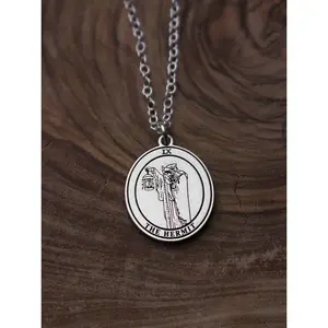 Round The Hermit Tarot Card Necklace