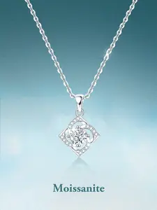 Elegant Women's High End Moissanite Necklace Square Shaped Pendant S925 Silver Color Chain, Ideal Gift for Birthdays Weddings Anniversaries Christmas Graduation