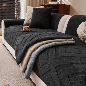 sofa cover Modern Plain Cotton Velvet Sofa Cushion, Quilted Sofa Cover, Sofa Slipcover, Non-Slip Pet-Friendly Couch Cover, All-Season Living Room Decor