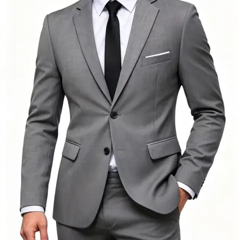 Men's Two-Piece Top & Pants Suit, Groomsmen Wedding & Business Formal Attire, Slim Fit Plain Design for All Seasons