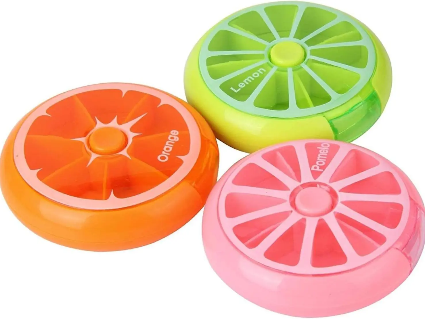 Portable Mini 7 Day Weekly Circular Shape Rotary Cute Fruit Style Compartment Pill Organizer Box