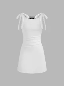 Cider Square Neck Solid Bowknot Women's Mini Dress