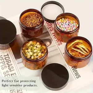4pcs Refillable Amber Cream Jars with Lids - 6.76oz Round Brown for Beauty Products, Creams,Ointments, Organiser