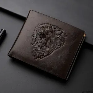 Men's tri-fold leather wallet - an everyday essential, lightweight design with multiple card slots, a zippered coin pocket, and 3D embossed details.