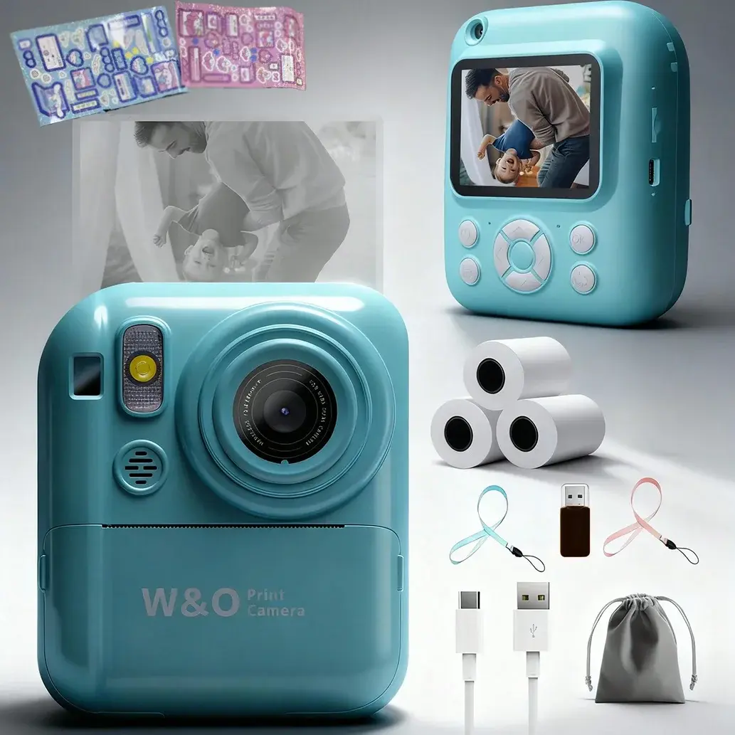 Instant Print Camera Digital Camera with 3 Rolls Print Paper, 1080P HD Ditigal Camera 2.4 Inch Screen, Selfie Video Camera, USB Cable/Color Pen/Bag/ Included, Electronics，Small for Boys Girls Teens Students Seniors，Christmas, Halloween, Thanksgiving G W&O