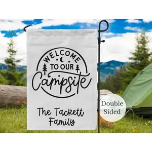 Welcome to Our Campsite Personalized Garden Flag, Custom Camping Flag, Camper Flag