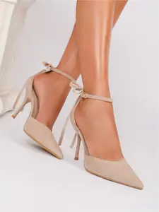 hic Pointed-Toe Suede Ankle Strap Stiletto Heels with Bow Detail, Elegant Evening Party Shoes, Perfect for Date Nights, Formal Events, Weddings and Daily Fashion Looks, Footwear