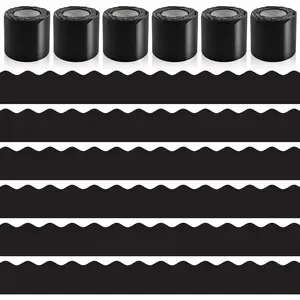 6 Rolls 196.8 Ft Bulletin Board Borders - Black Classroom Borders for Scalloped Bulletin Board Trim - Teacher Border for School, Classroom, Office, Poster,  & Party Decorations