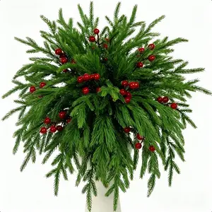 40 Artificial Norfolk Pine Branches, Realistic Fake Christmas Tree, Needles and Berries, Indoor Outdoor Decor, Holiday Decoration, Artificial Trees Outdoor, Topiary Artificial Tree