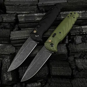 4300BK-02 CLA Folding Pocket Knife 3.4" CPM-MagnaCut Stainless Steel Black DLC Battlewash Plain Blade, G10 Handles with pocket clip Outdoor Hunting Survival knife Hiking self defense tactical knife Camping Fishing Tools EDC Knife