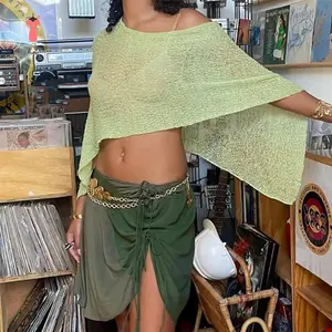 Women Knit Cover-up, See-through Solid Irregular Loose Pullover Summer Beach Tops