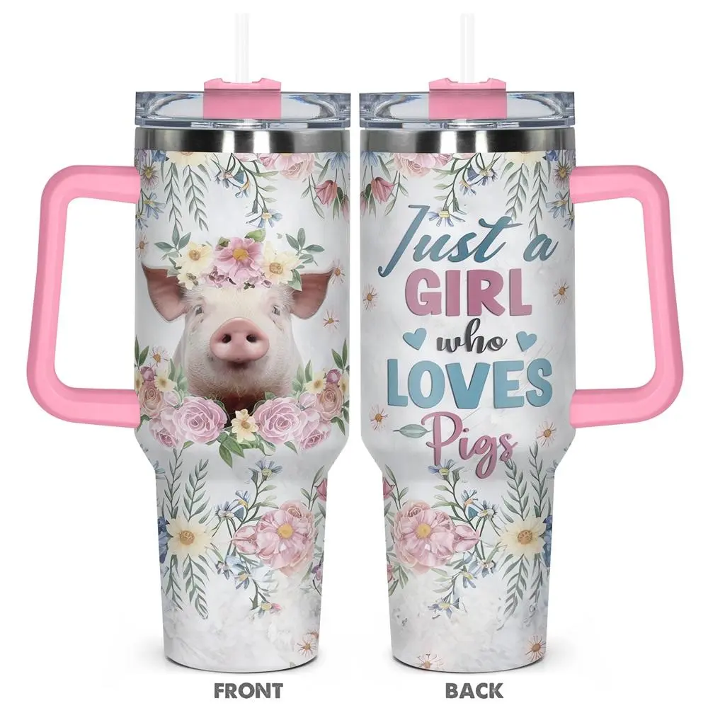 40oz Tumbler with Lid, 1 Count Cute Pig Pattern Stainless Steel Water Bottle, Insulated and Durable, Gift for Any Occasion, Drinkware