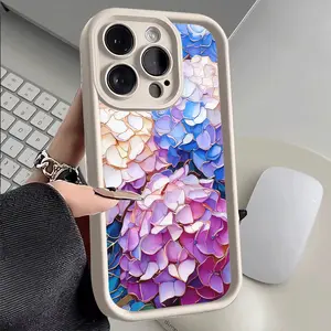 Hydrangea Case for iPhone 17 Ai r16e 16 15 14 Pro Max 13 12 11 XR XS Plus Pattern Silicone TPU Lens Protective Rugged Durable Soft Cover