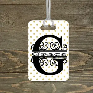 Personalized Luggage Tag | Custom Monogram Bag Tag | Gold Polka Dot