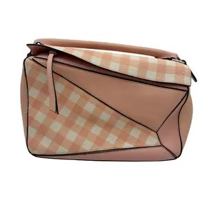 Pre-owned Loewe Pink Gingham Check Leather Medium Puzzle Shoulder Handbag