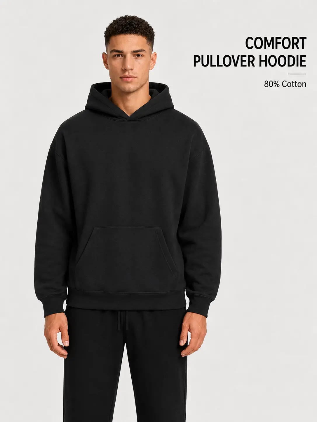 Men's Black Oversized Pullover Hoodie - Comfortable Baggy Streetwear Sweatshirt for Daily Outings, Baggy Oversized Men's Hoodies