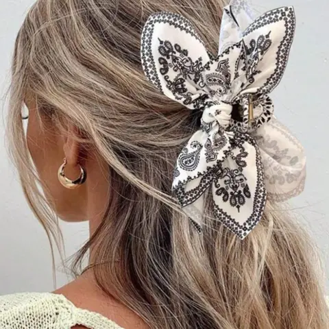 Paisley Bowknot Hair Clip, Bohemian Style, Boho Vibe, Perfect for Vacations and Festive Photos, Summer Hair Clip, Unique Pattern, School Supplies, Women's Accessories, Decorative Hair Clips, Hair Clips For Styling