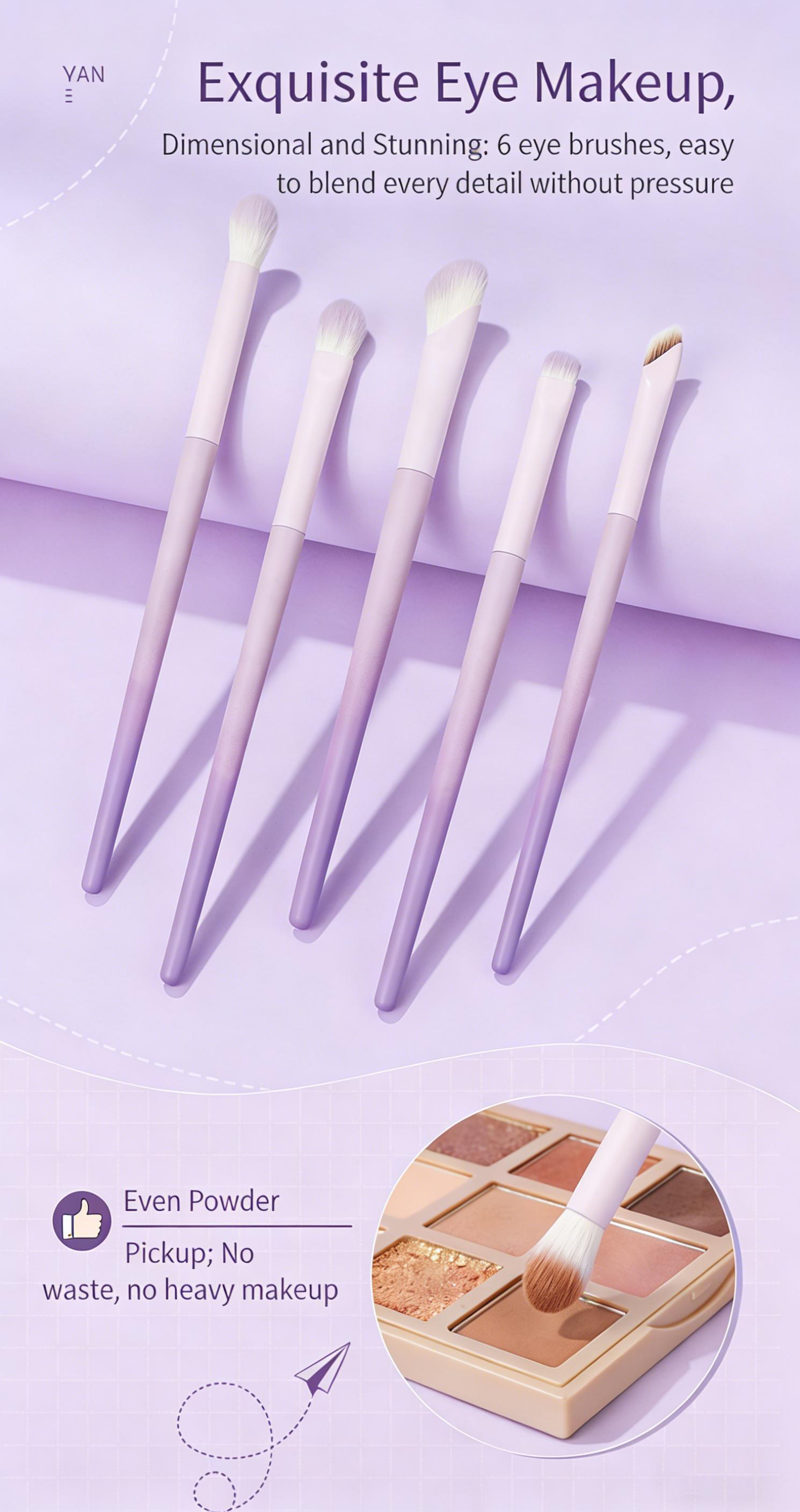 New Stella Purple 10Pcs Makeup Brush Set, Soft Nylon Bristles for Eyeliner & Nose Contour, Cute Lavender Beginner Brush Kit with Bag