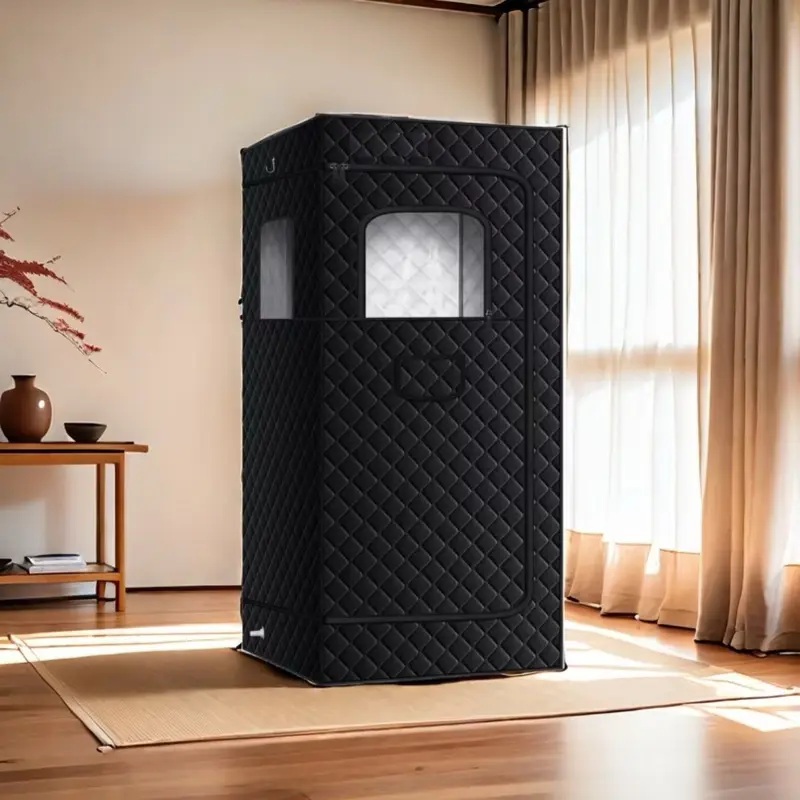 Full-Size Adult Rectangular Steam Sauna Box for Home Spa - 1000W Multi-Stage Heating, 3L Water Capacity, Remote Control, Folding Chair, Cleaning Tool, Portable Full-Body Therapy Bath (250kg Load Capacity)