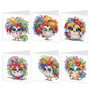5D Diamond Arts Colorful Painting Greeting Card Kit, 6 Counts/set Cute Owl Pattern Colorful Arts Painting Greeting Card with Envelope for Beginners, DIY Handcraft for Relatives & Friends