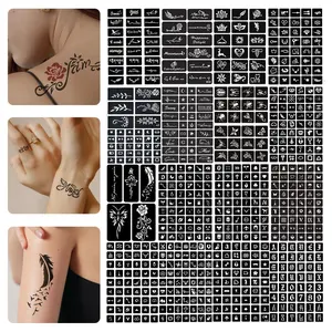 16 Pcs A4 Size Hollow Tattoo Design Templates, Reusable Henna Tattoo Stencils for Nail Art, Compatible with Juice Henna Paste, Versatile Use Perfect for DIY Tattoos