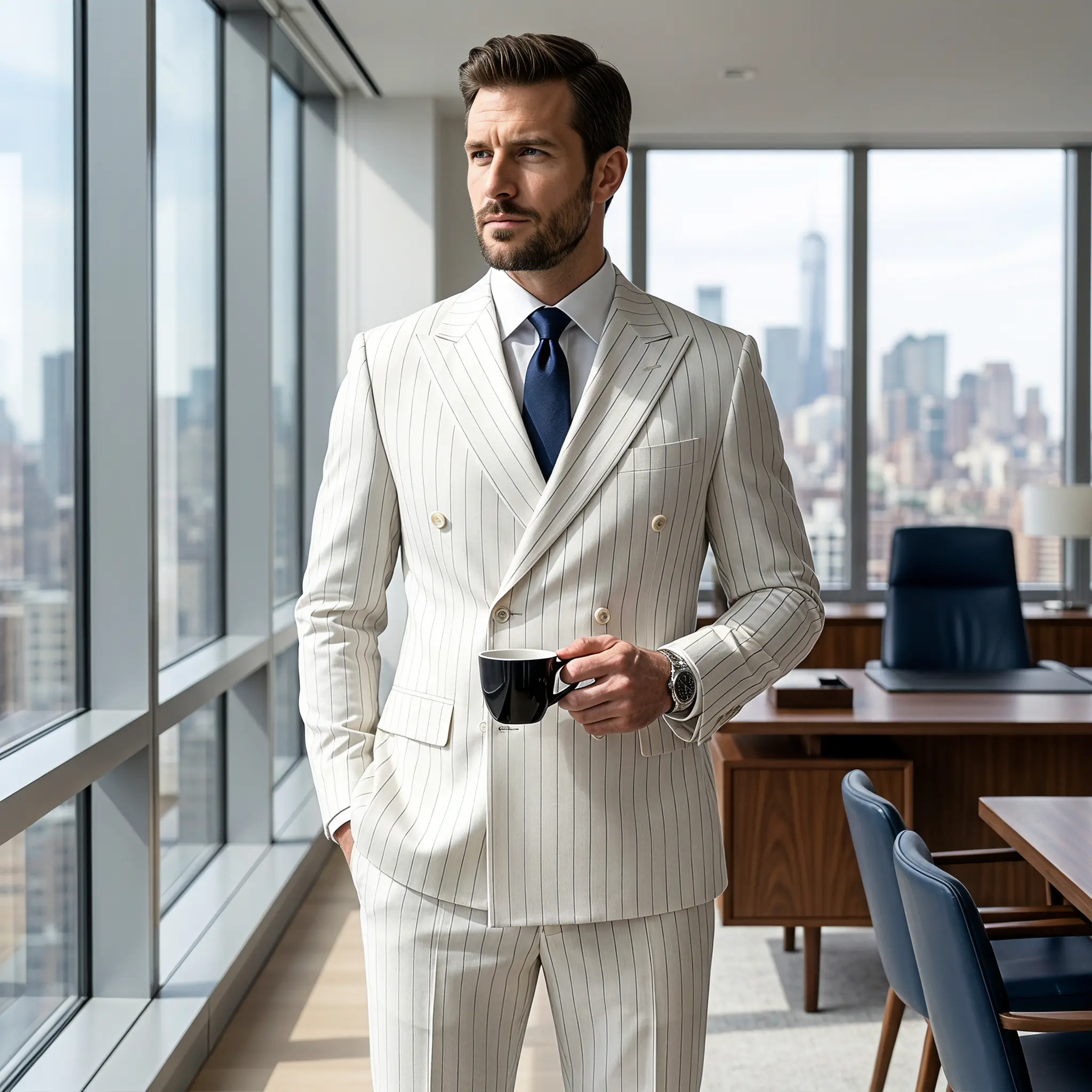 Men’s 2 Piece Slim Fit Pinstripe Suit  Double Breasted Blazer & Matching Dress Pants, Multiple Color & Stripe Options, Ideal for Business Work, Job Interview, Wedding Ceremony, Prom Night, Corporate Events and Formal Occasions for Modern Gentlemen Menswea