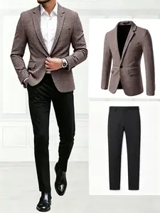 Men's Houndstooth Suit Set, Slim-Fitting Business Casual Two-Piece, Spring & Fall Wear, Perfect for Groomsmen and Bridesgrooms