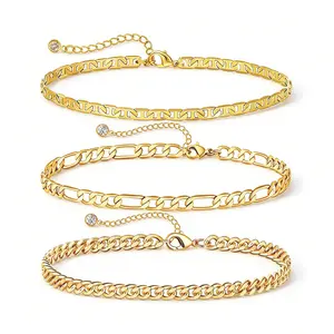 KissYan Gold Layered Ankle Bracelets for Women, Dainty 14K Gold Plated Layering Anklets Set Adjustable Trendy Cuban Link Snake Tennis Figaro Chain Ankles Summer Beach Foot Jewelry Gifts for Women