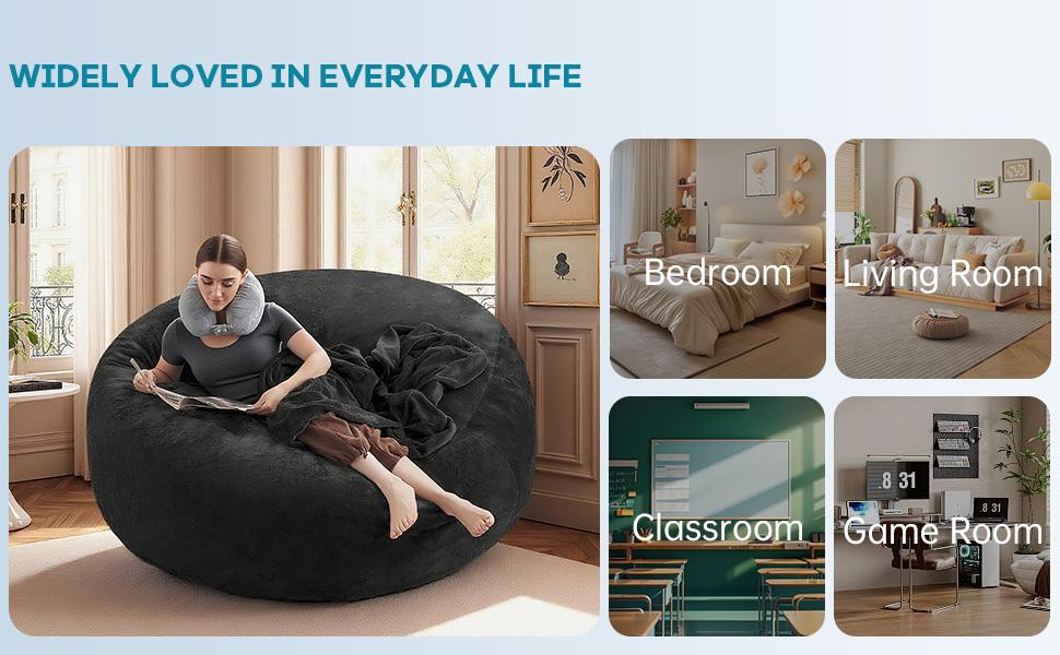 Bean Bag Chair for Adults, 6FT Giant Bean Bag with Filler & Machine Washable Cover, Fluffy Bean Bag Chairs Oversized Beanbag Lounge Chair for Living Room, Bedroom Dorm