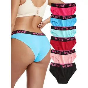 6pcs Women's Seamless Briefs - Sexy, Comfortable, Breathable Underwear with Love Print & Heart Design in Assorted Colors (Pink, Blue, Light Blue, Red, Black)