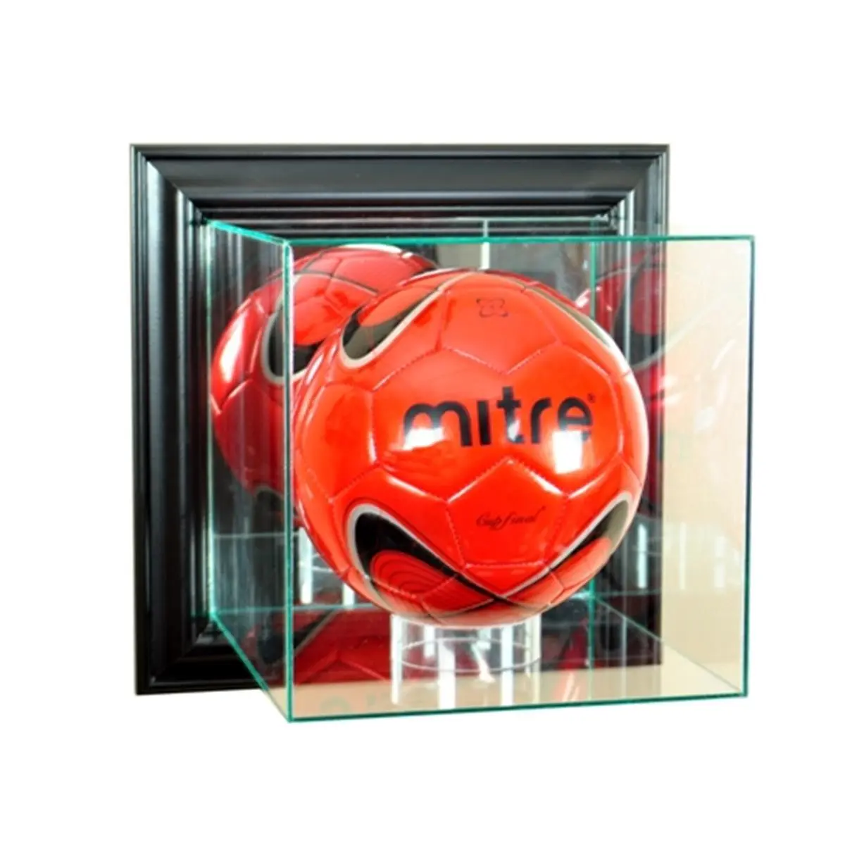 212 MAIN Wall Mounted Soccer Collectible Display Case - Black, Double Strength, Double Glass, UV Protection, Autograph-Safe, Mirror Back, Autographs