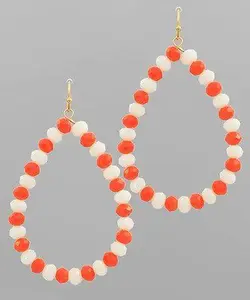 Gameday Orange/White beaded Hoop Earrings
