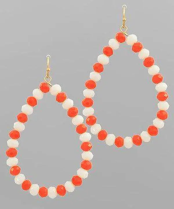 Gameday Orange/White beaded Hoop Earrings